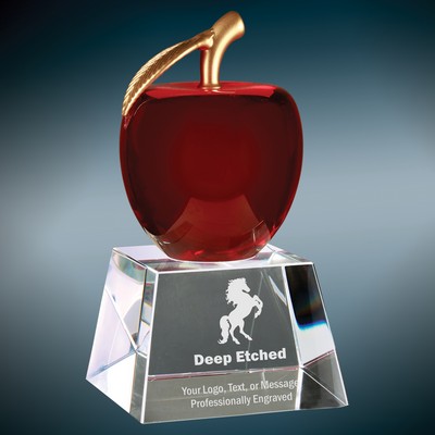 6" Red Crystal Apple Award with Clear Base